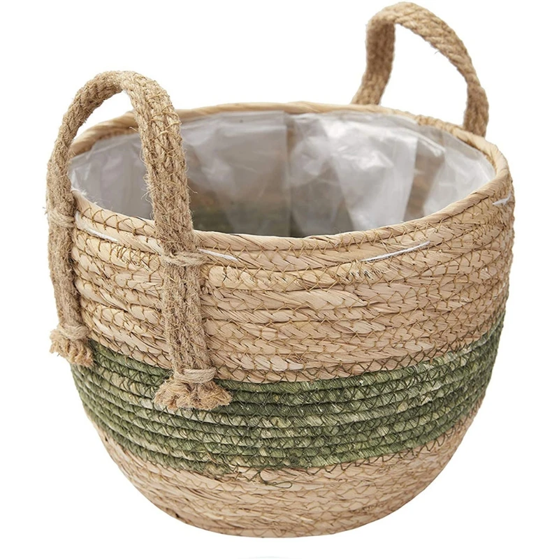 

D0AD Hand Woven Flower Pot Basket Laundry Closet Storage Bins Picnic Toys Storage Container Planter Holder Baby Nursery Home