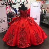 red sparkly quinceanera prom dresses 2022 off shoulder lace applique sequins ball gown tulle party sweet 16 dress quincea%c3%b1era