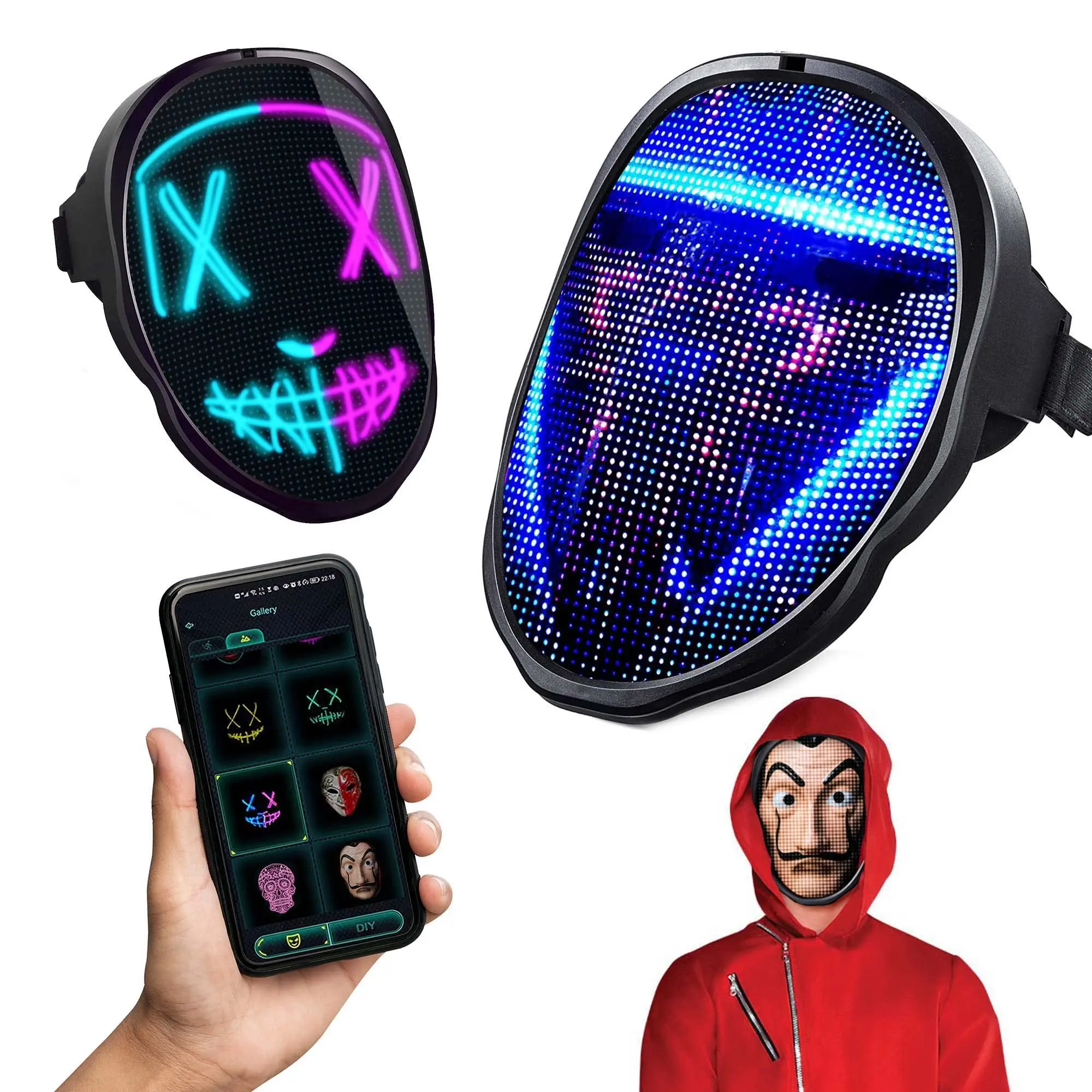 

Led Mask Bluetooth Programmable Customized Patterns For Masquerade Costume Cosplay Birthday Party Carnival Festival,Halloween