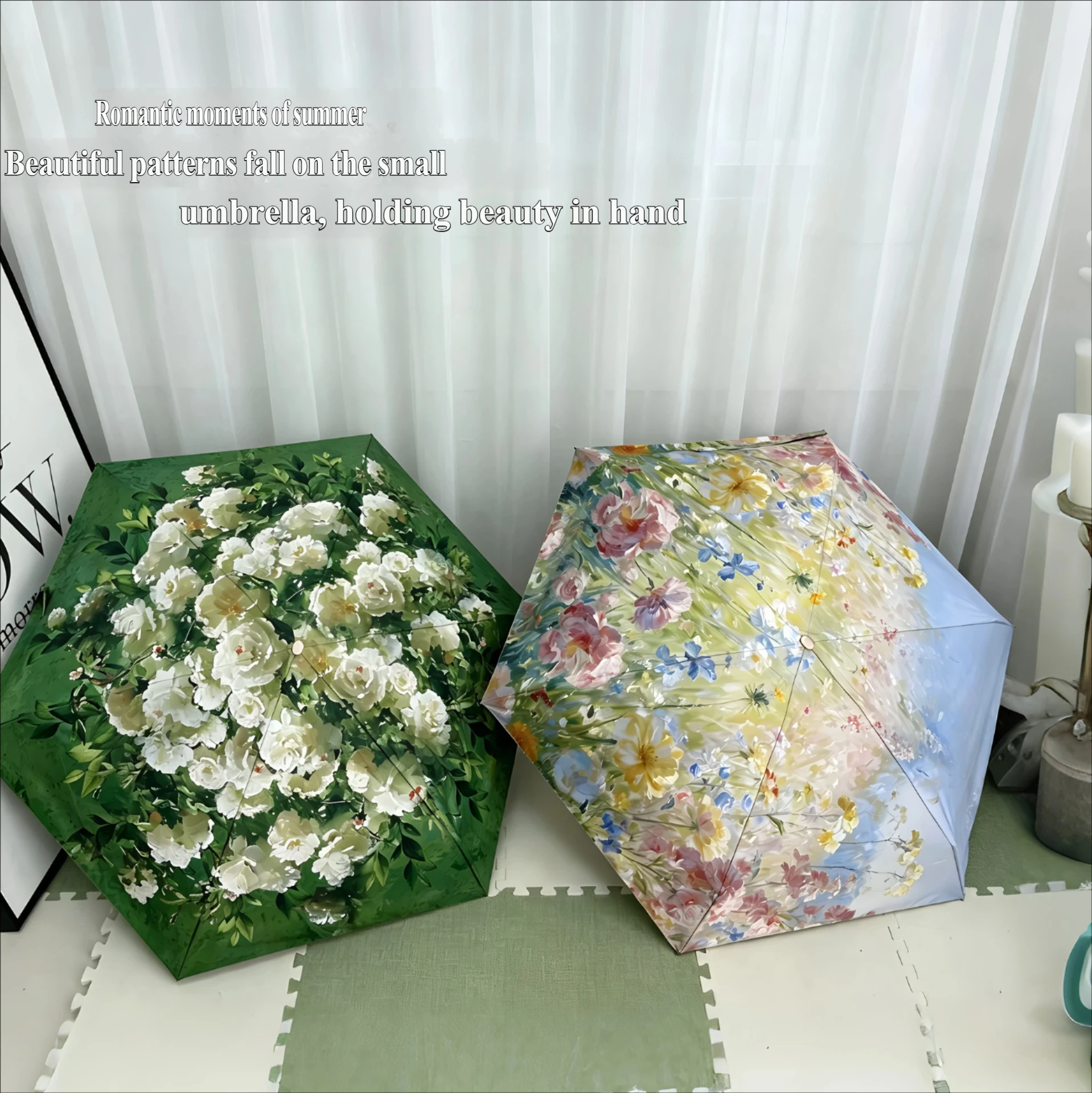 Фото Портативный мини-зонт с рисунком в стиле масляной живописи, 5-слойный, с защитой от УФ-лучей, компактный дизайн для женщин, для ежедневного использования на улице №3