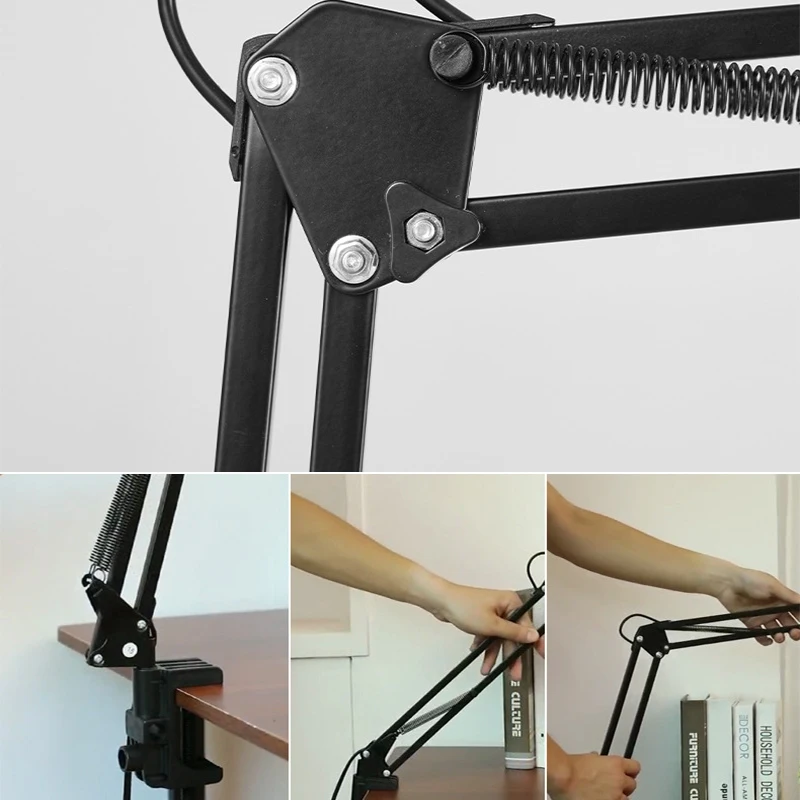 Table Lamp with Clamp, Folding Swing Arm Lamp School Desk Lamps with E27/E26 Blub, for Home/Office/Study/UV LED Nail Gel Lights