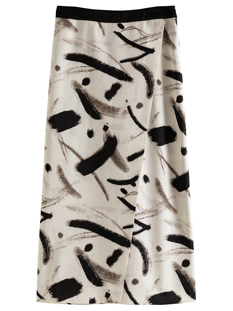 Okrągła spódnica damska ZIQIAO w chińskim stylu malowana tuszem jesień 2023 nowym z wysokim stanem średniej długości