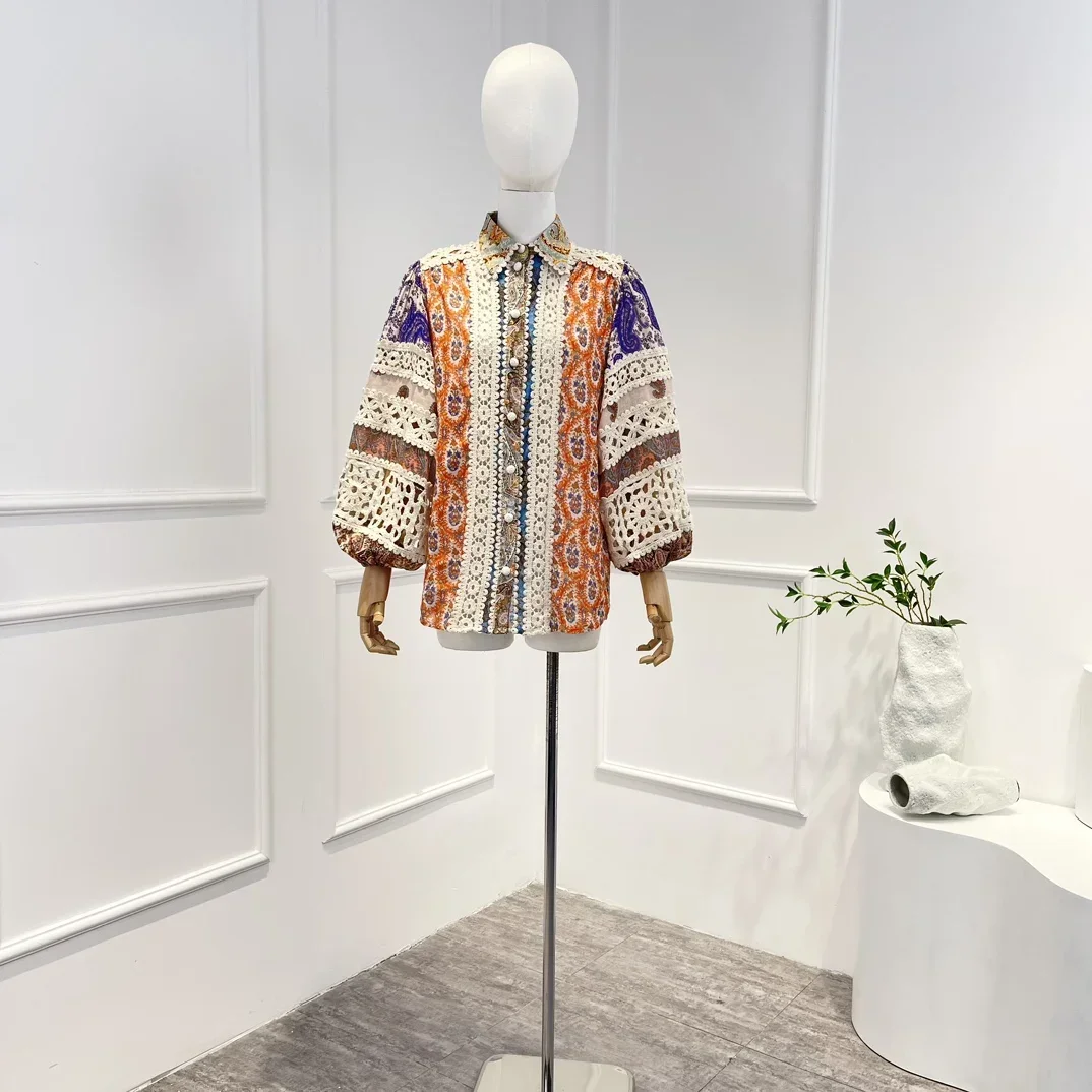 

Женская блузка из натуральной ткани Ramie, повседневная винтажная блузка с длинными рукавами-фонариками и пуговицами, весна-лето 2023