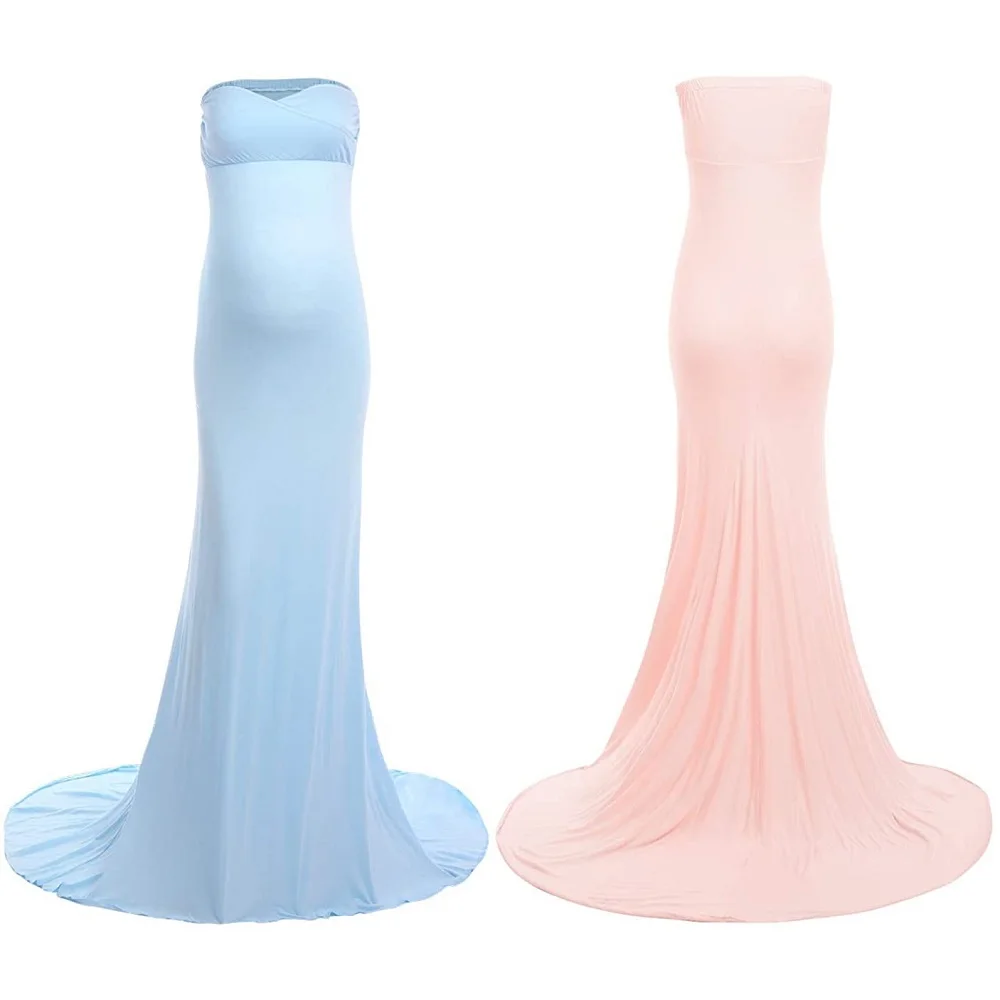 Women Strapless Maternity Tube Dress for Photography Off Shoulder Long Slim Sexy Maxi Gown Baby Shower Dress Photoshoot Clothes enlarge
