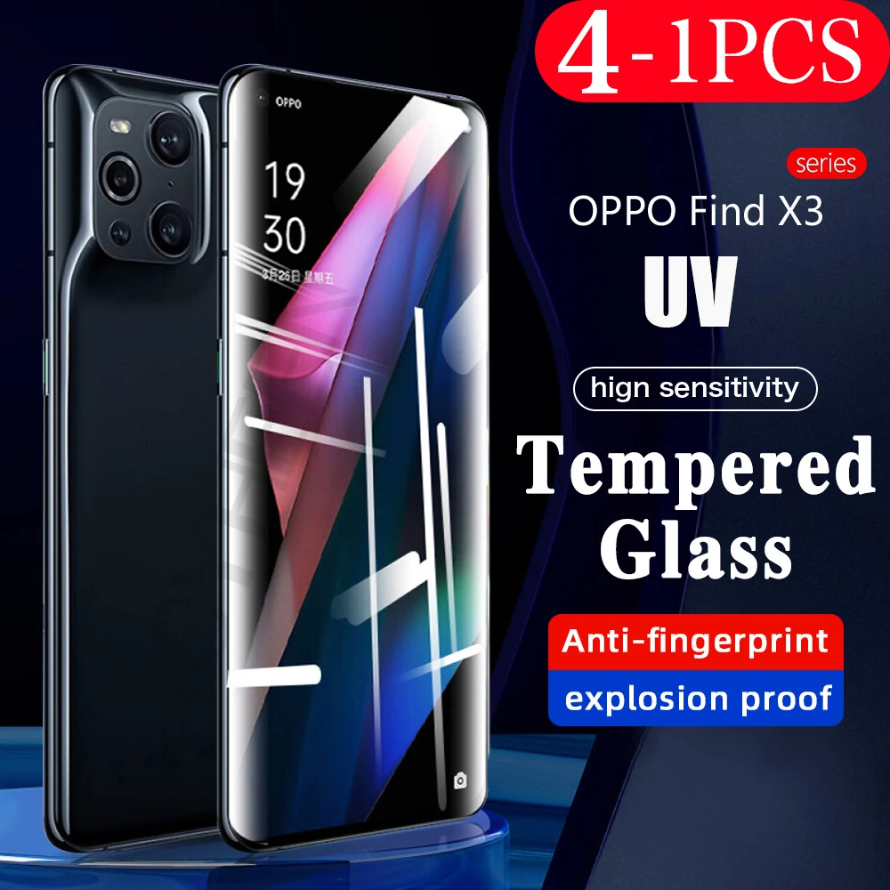 

4-1 шт. 9D стекло для oppo reno 6 9 5 4 3 A1 pro plus УФ закаленное стекло Find x3 Защитная пленка для телефона защита для экрана смартфона