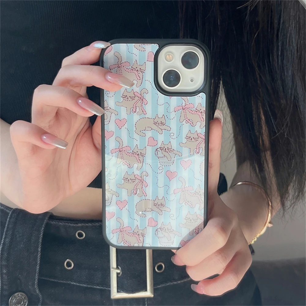 Чехол для iPhone 15 14 13 Pro Max 12 с мультяшной полосой милым котом защитная задняя крышка