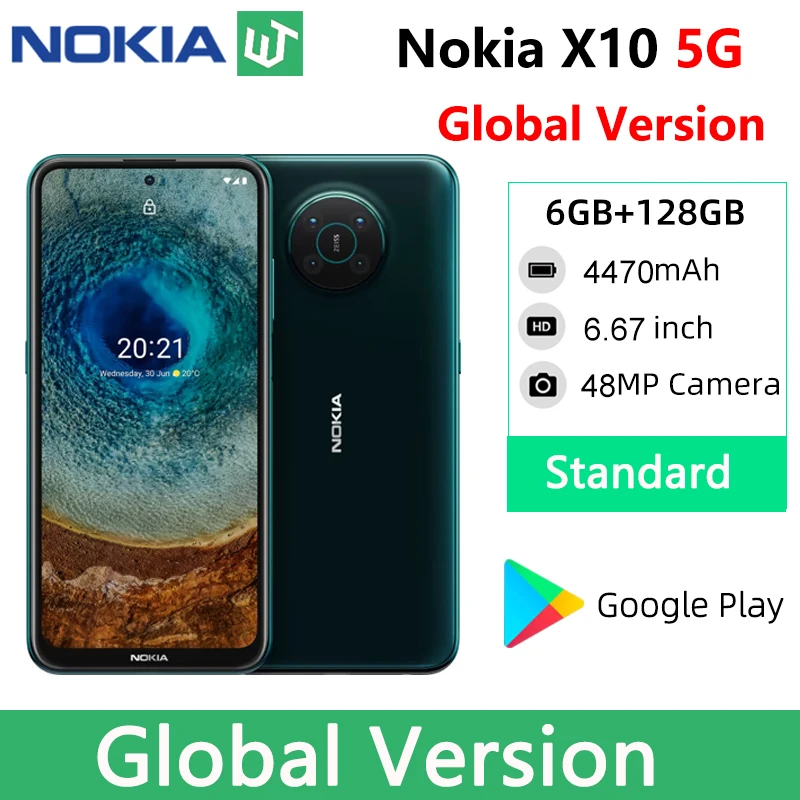 

Nokia X10 5G Smartphone 6GB 128GB 6.67 inch FHD+ Display 4470mAh Battery Snapdragon 480 IP52 48MP Quad Camera 2 SIM Card