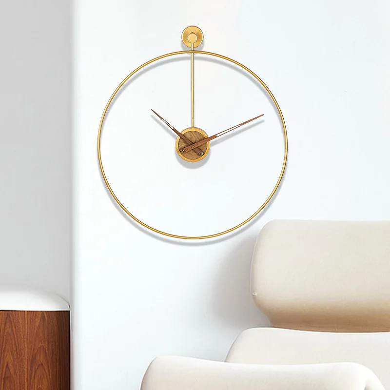 

1PC Nordic Wrought Iron Solid Wood Personality Wall Clock Living Room Bedroom Modern Round Silent Bedroom Decorative Wall Clock