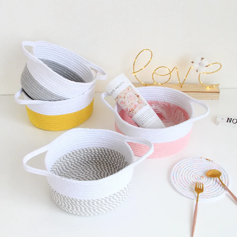 

Home Storage Basket Handmade Cotton Thread Woven Children's Toys Desktop Cosmetics Storage Box Simple Folding Closet Organizer