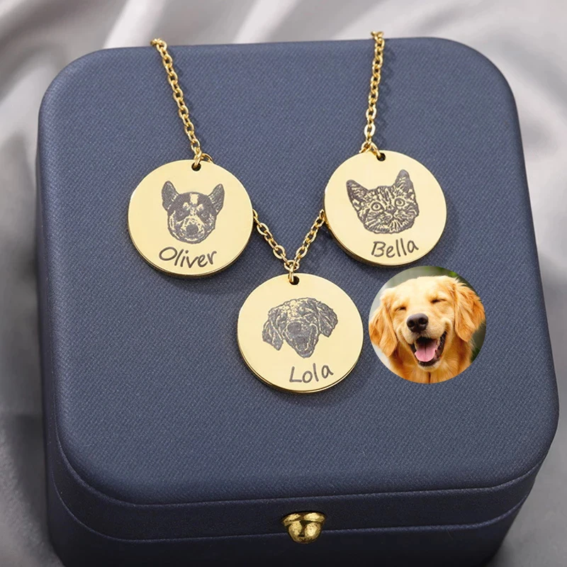 

Personalized Gifts for Mom Unique Jewelry Pet Photo Custom Dog Portrait Necklace Pet Name Pendant Necklaces Memorial Gift Animal
