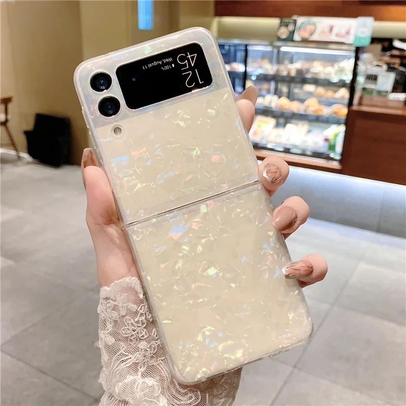 

Colorful Shell Texture Phone Case for Samsung Galaxy Z Flip 3 5G PC Back Cover for ZFlip3 Protective Hard Case Shell