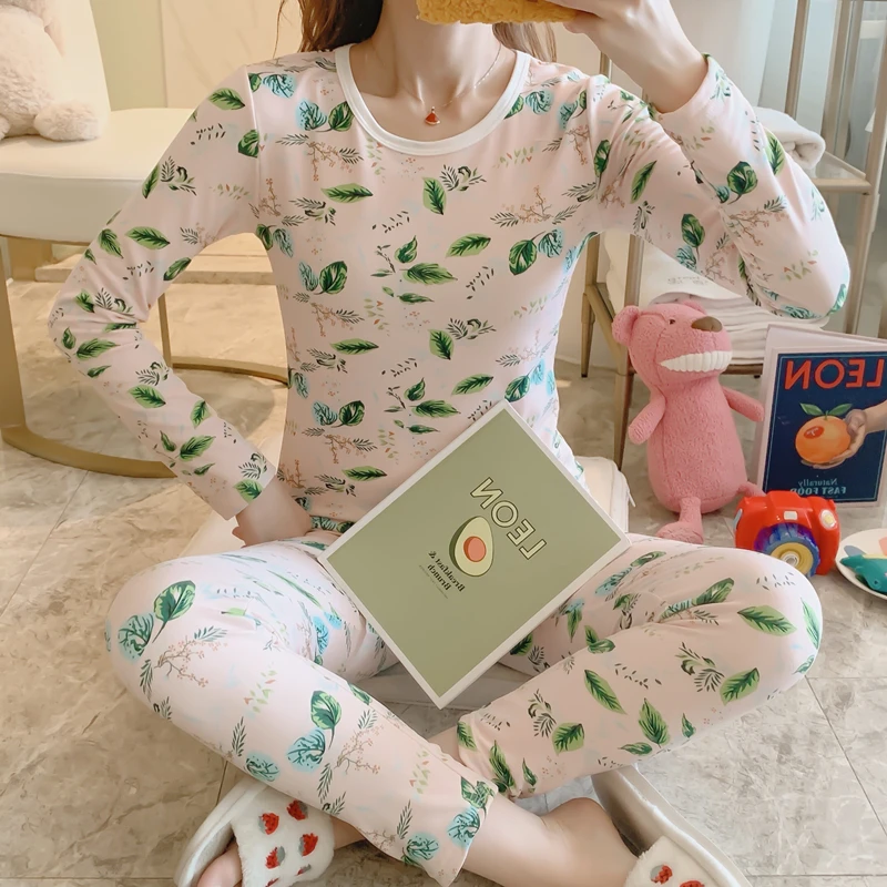 Winter Spring Velvet Pajamas for Women Girl Keep Warm Sleep Wear Sets Shirt Clothes