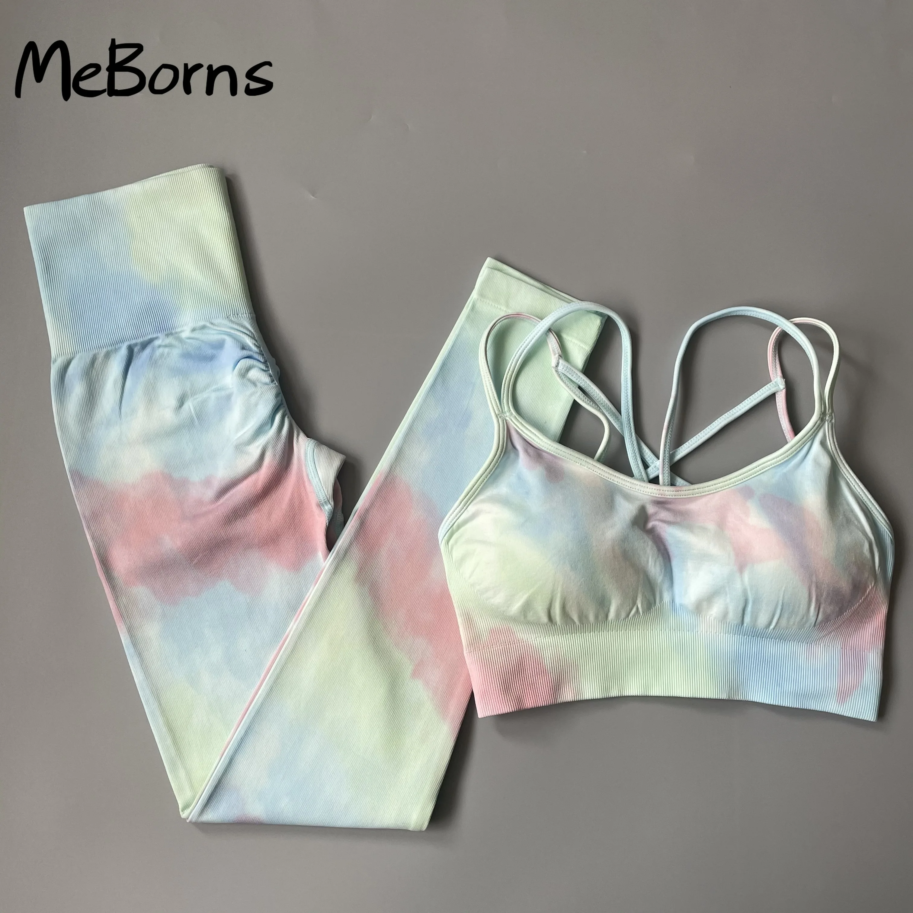 

2PCS Seamless Women new dyeing Yoga Set Workout Sportswear gym fitness Clothing Sports Bra High Waist Leggings Sports Suits2022