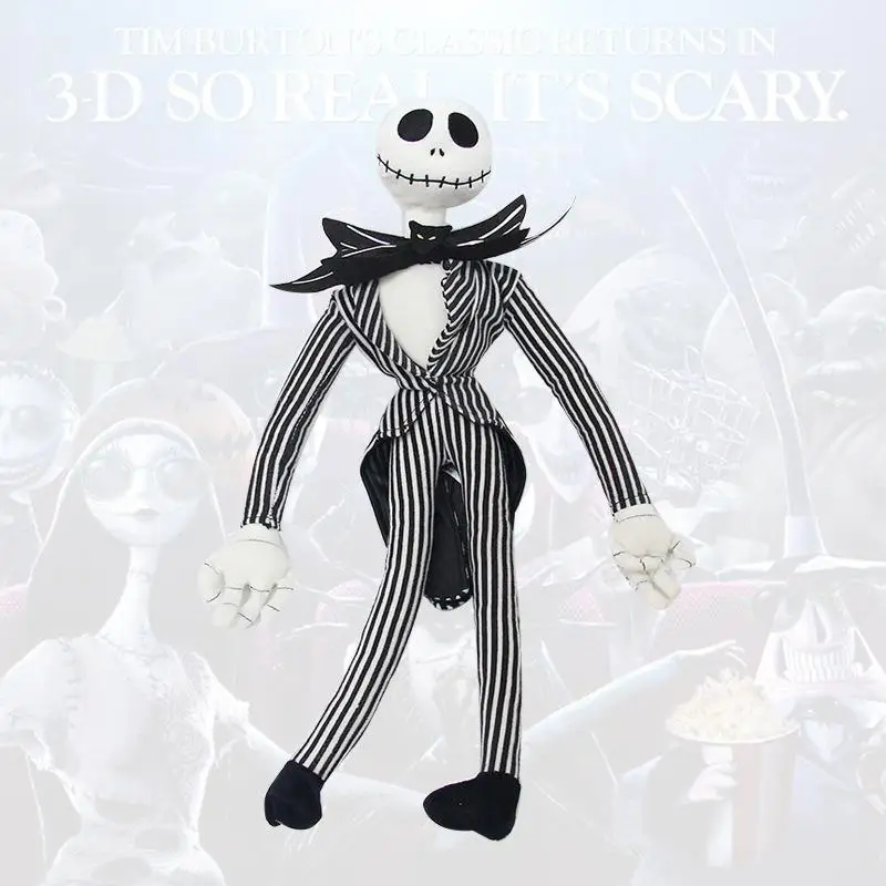 50CM Disney The Nightmare Before Christmas Figure Jack Skellington Sally Black Skeleton Skul Plush Doll Halloween Xmas Gift Toys
