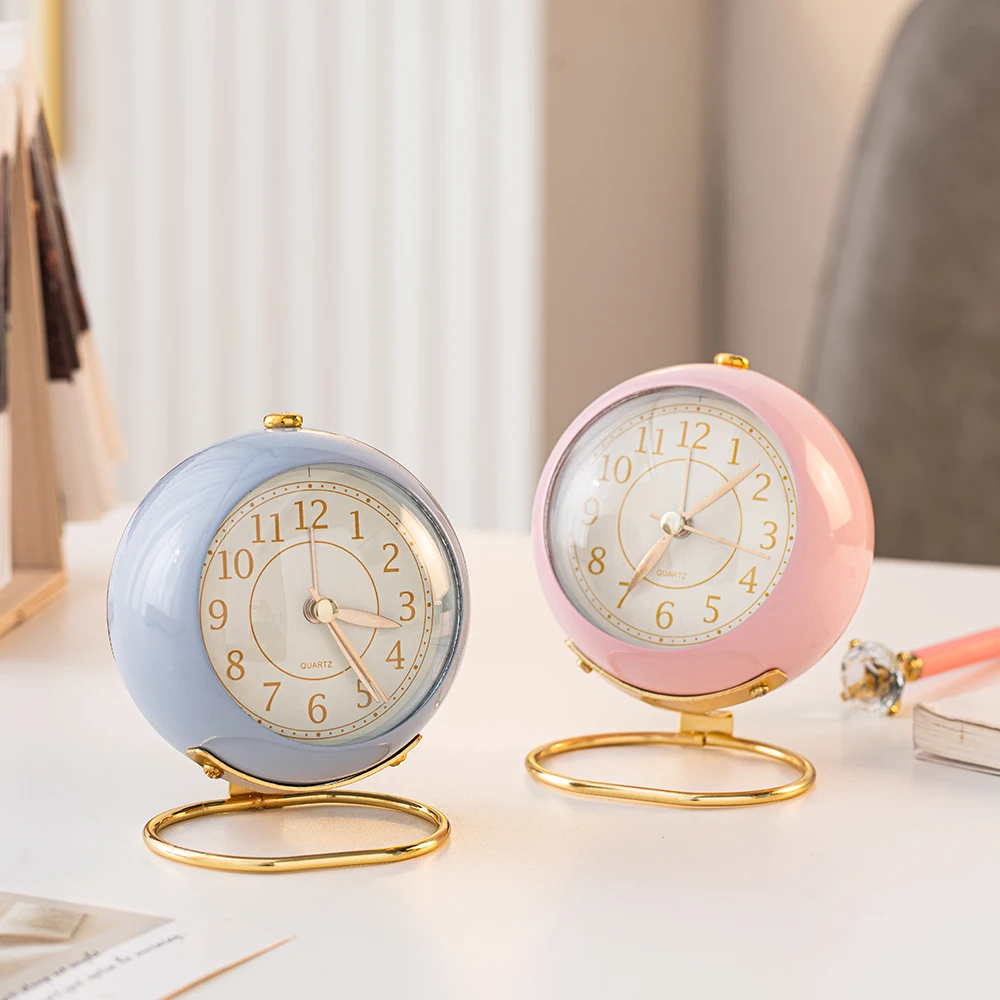 

Настольный мини-будильник, металлические круглые электронные часы в скандинавском стиле, ретро, двойной колокольчик, будильник, украшение ...