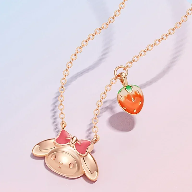 

Kuromi Sanrio MyMelody Anime Necklace Cute Sweet Love Strawberry Girl Silver Exclusive Diamonds Delicate Jewelry Birthday Gift