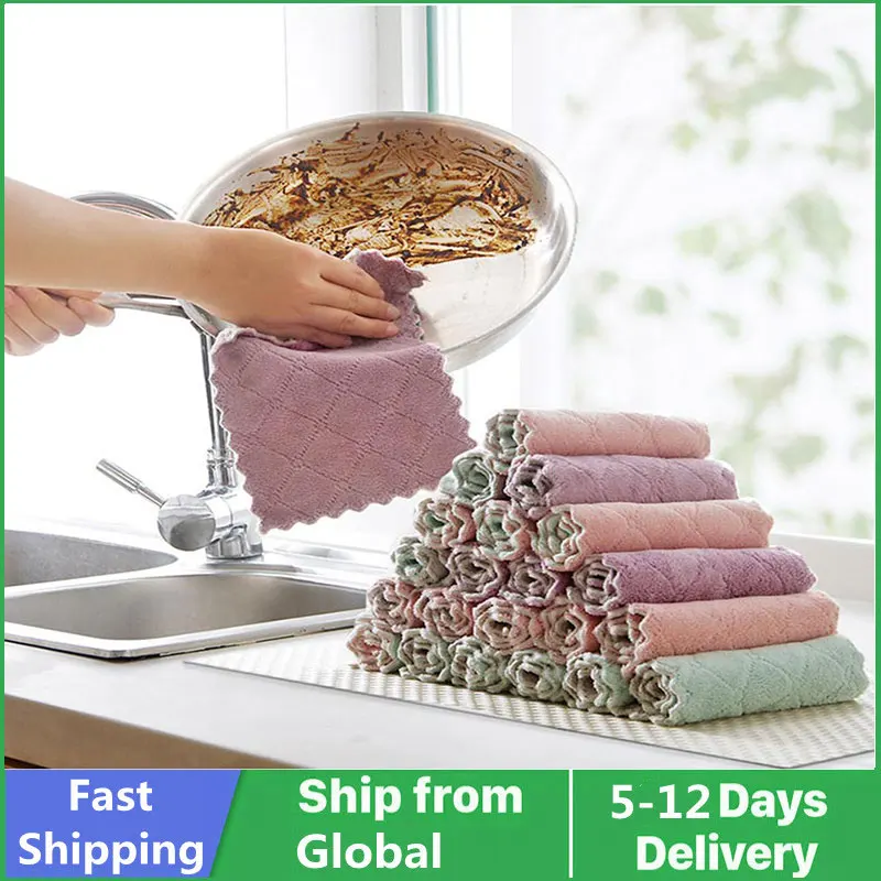

10PCS Double-Sided Dishcloth Micro Fiber Cleaning Cloth Rags Kitchen Cloths Cleaning Towel Household Tools Scouring Pad