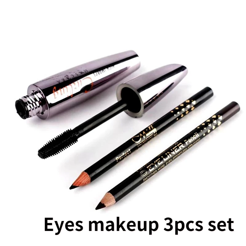 

2 Pcs Eyeliner and Sliky Mascara Waterproof Long-lasting Curling Eyelashes Eyes Makeup Set Brushes Cosmetics Eye Pencil