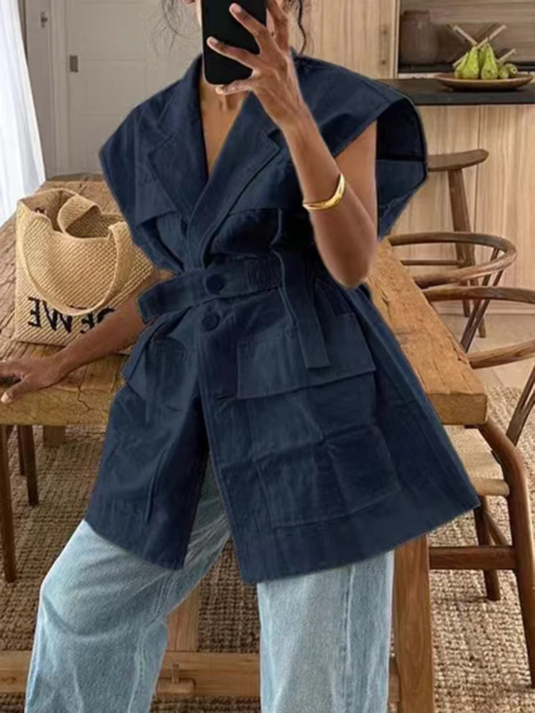 LGRQ жилет без рукавов для женщин со сборкой на талии и v-образным вырезом