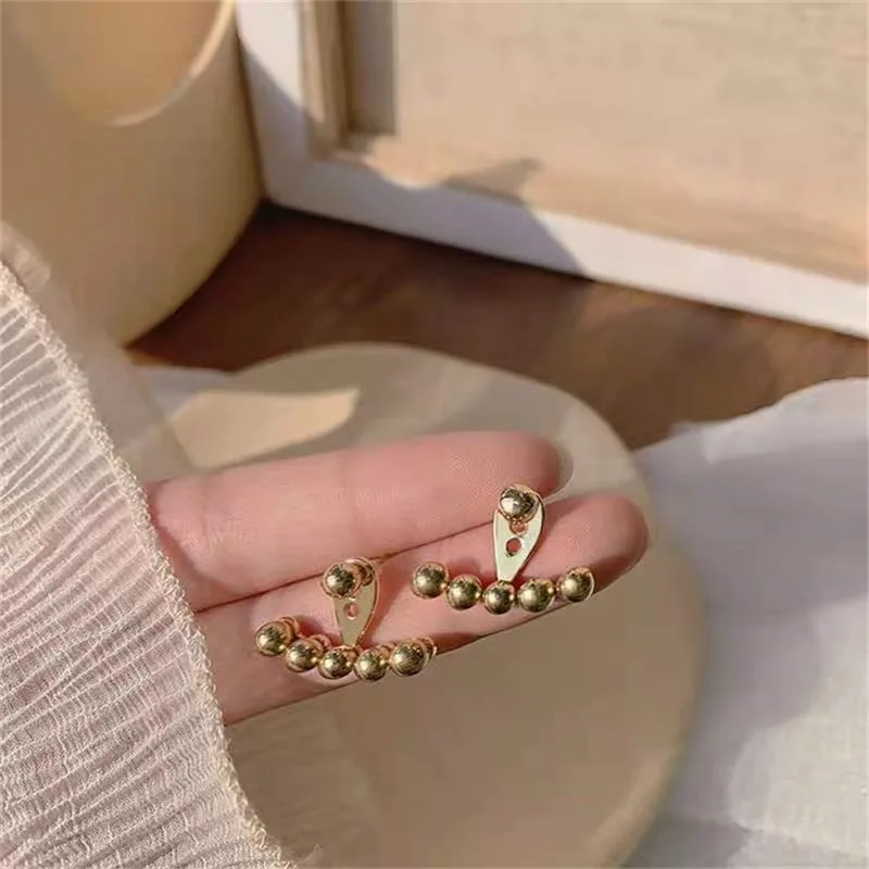 

Design Back Hanging Gold Colour Bean Stud Earrings For Woman Korean Fashion Jewelry Unusual Accessories For New Goth Party Girls