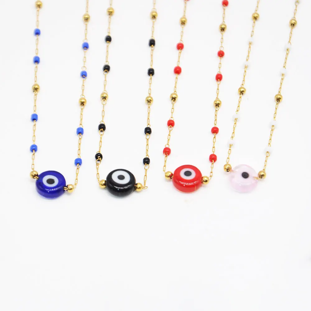 

Lucky Turkish Devil's Eye 18K Gold Plated Stainless Steel Necklace for Women Men Girls' Accessories Fashion Jewellery Gift