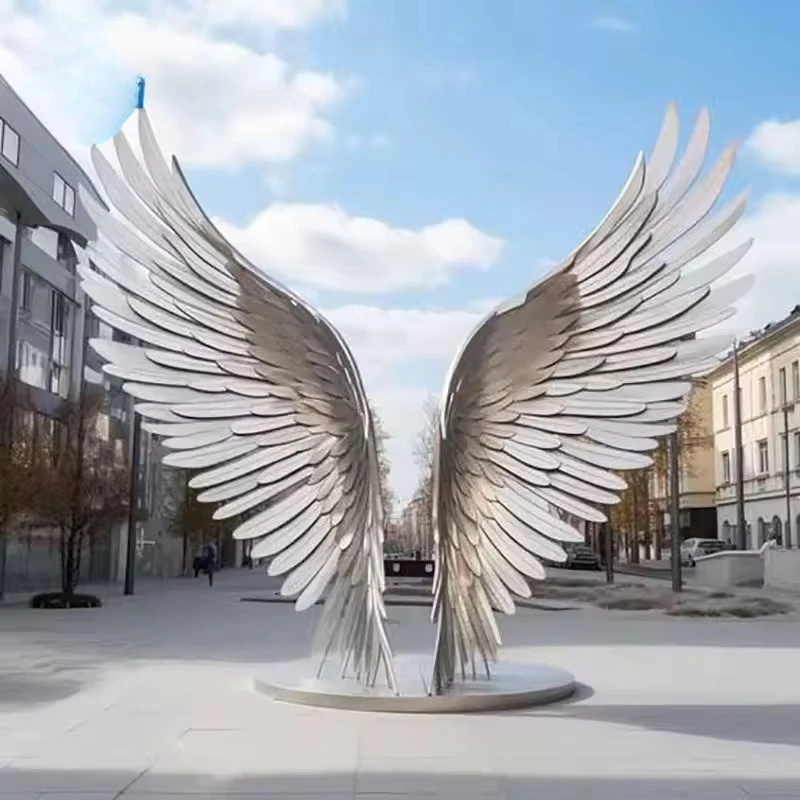 Фото Современная металлическая абстрактная скульптура «Крылья ангела» для декора ландшафта отелей на открытом воздухе №1