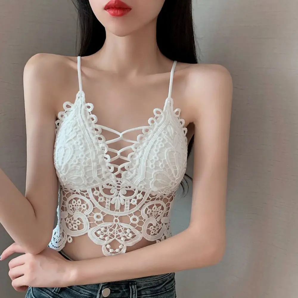 

Brassiere Crochet Floral All-Match Inside Clothes Solid Color Bralette Crop Top Women Camisoles Hollow Bras Sexy Tanks