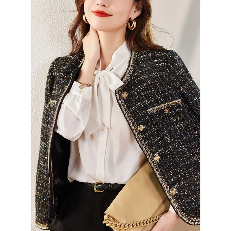 Новинка Короткое женское пальто с запахом Женская осенне-зимняя твидовая куртка