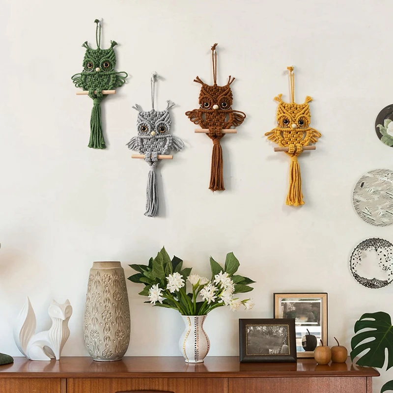 Сова макраме гобелен тканый настенный кулон орнамент богемный