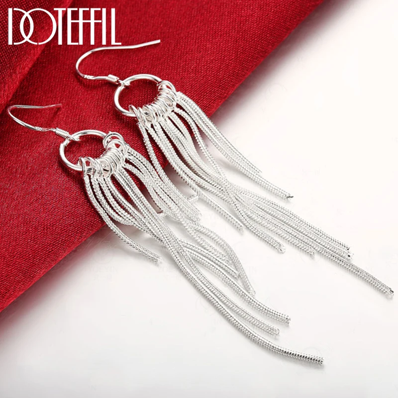 

DOTEFFIL 925 Sterling Silver Multi-line Tassel Drop Earrings Charm Women Jewelry Fashion Wedding Engagement Party Gift