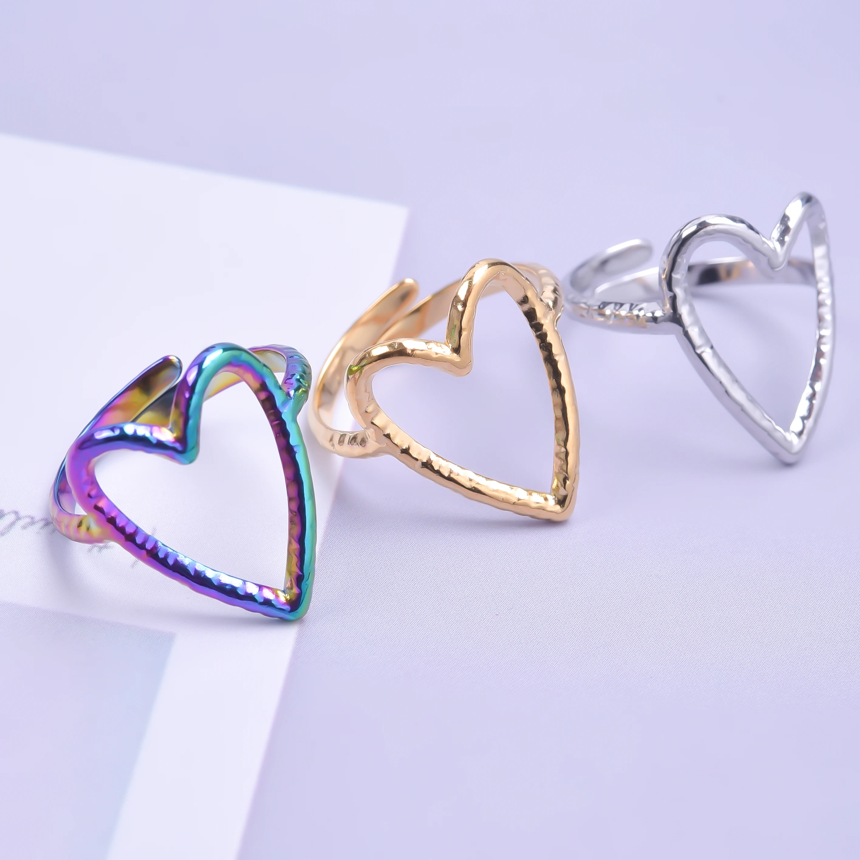 

5PCS Vintage Large Gothic Stainless Steel Minimalist Love Heart Rings for Women/Lover Engagement Jewelry Anniversary Party
