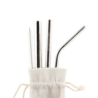 5pcs reusable 316 stainless steel straw with silicone tips metal smoothies drinking straight straws with brush bag