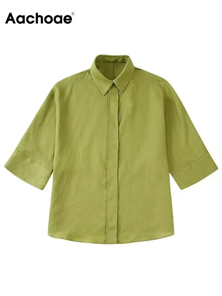 

Блузка Aachoae Женская однотонная, Повседневная модная рубашка с отложным воротником и длинным рукавом, топ, на лето