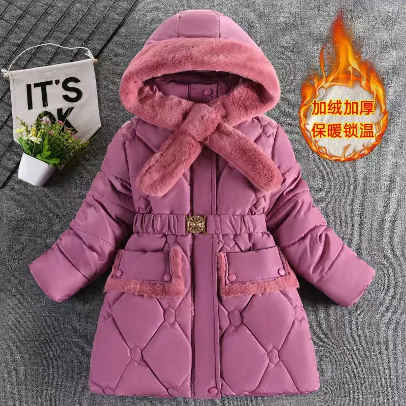 

Пуховик для девочек, куртка, хлопковая верхняя одежда, ветровка 2023, красивый утепленный бархатный зимний теплый комбинезон, детская одежда