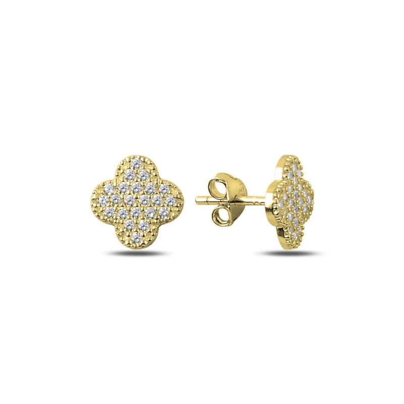 

Silver 925 Sterling Zircon Cubic Zirconia Clover Earrings