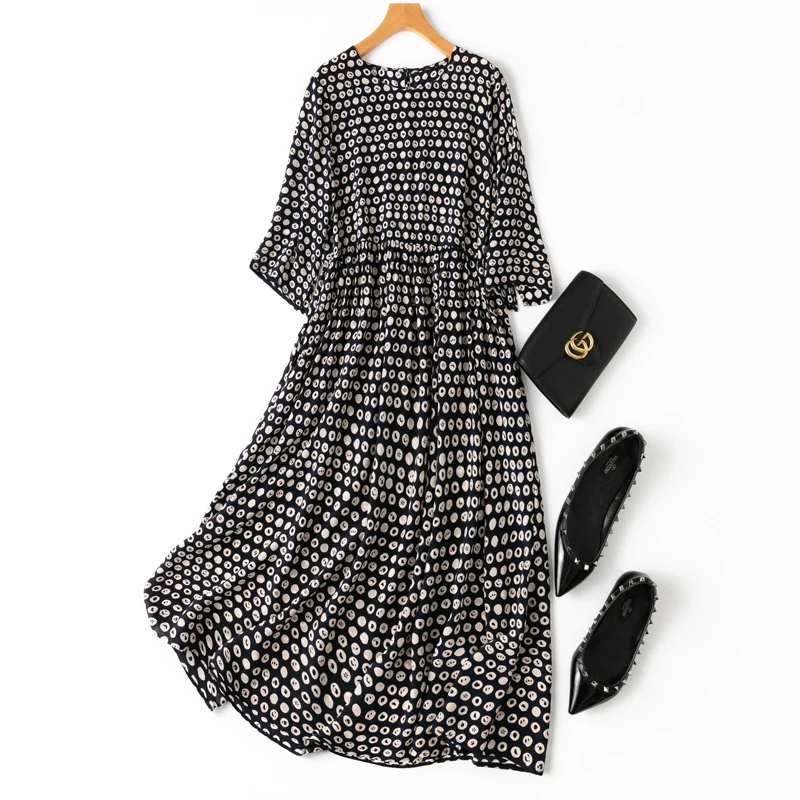 

2022 Summer Natural Silk Loose Dress Women Vintage O-Neck Dresses for Women Party Vestidos Largos De Verano Para Mujer