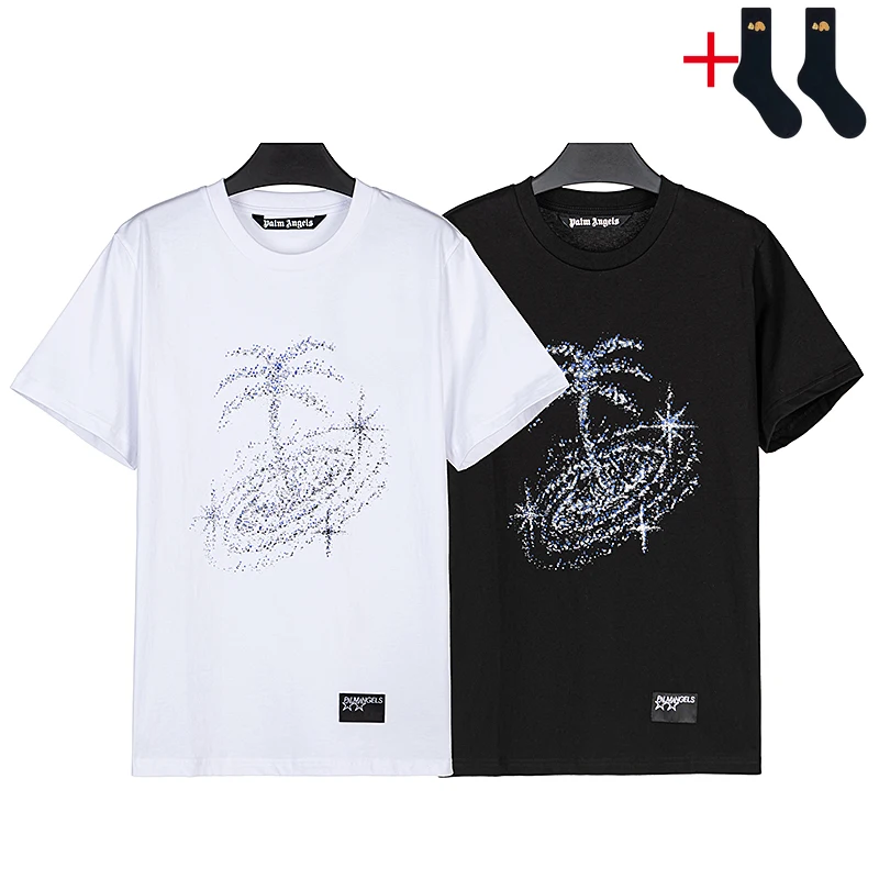 

Palm Angels 22SS Men Women Letter Print T-Shirt Cartoon Little Bear Couples Fashion Casual Round Neck T-Shirt Boyfriend Gift