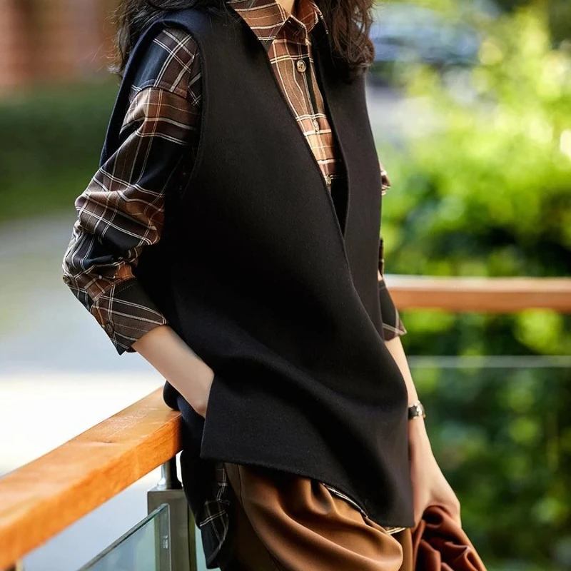 Жилет однотонный женский вязаный жилет пуловер модная одежда 2024 свитер акция