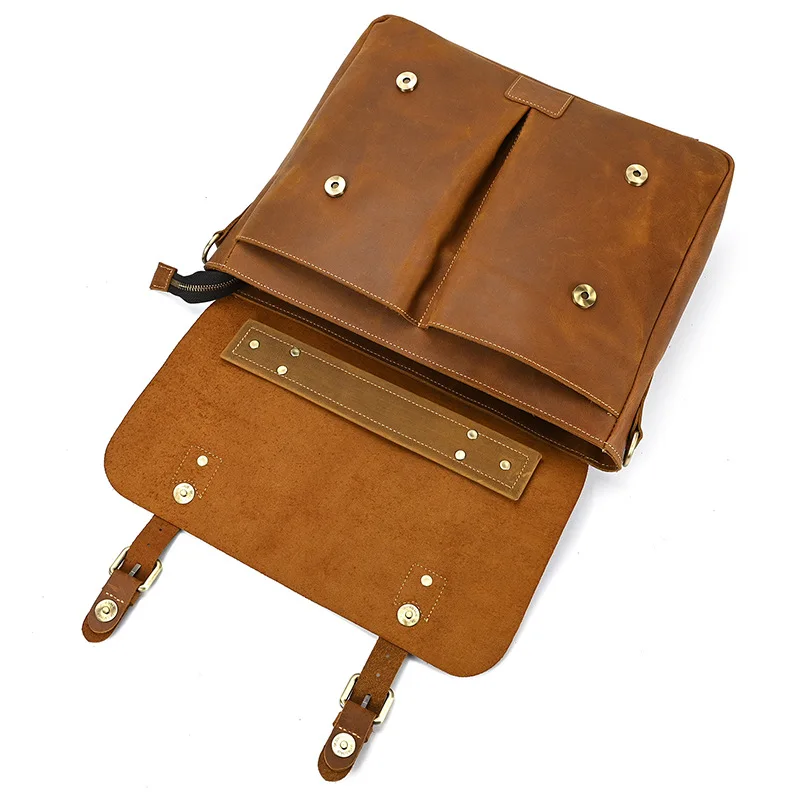 Crazy Horse Laptop Bag For Men Briefcase Men's Document Briefcase Genuine Leather Handbag Office Bags For Men One Shoulder Bags