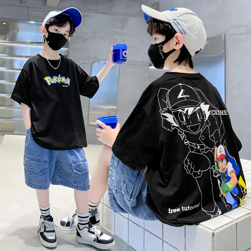 

Pokemon Kids T-shirts 100% Cotton Clothing Tops Anime Figure Pikachu Graphic T Shirt Fashion Harajuku Boys O-Neck Short Sleeve