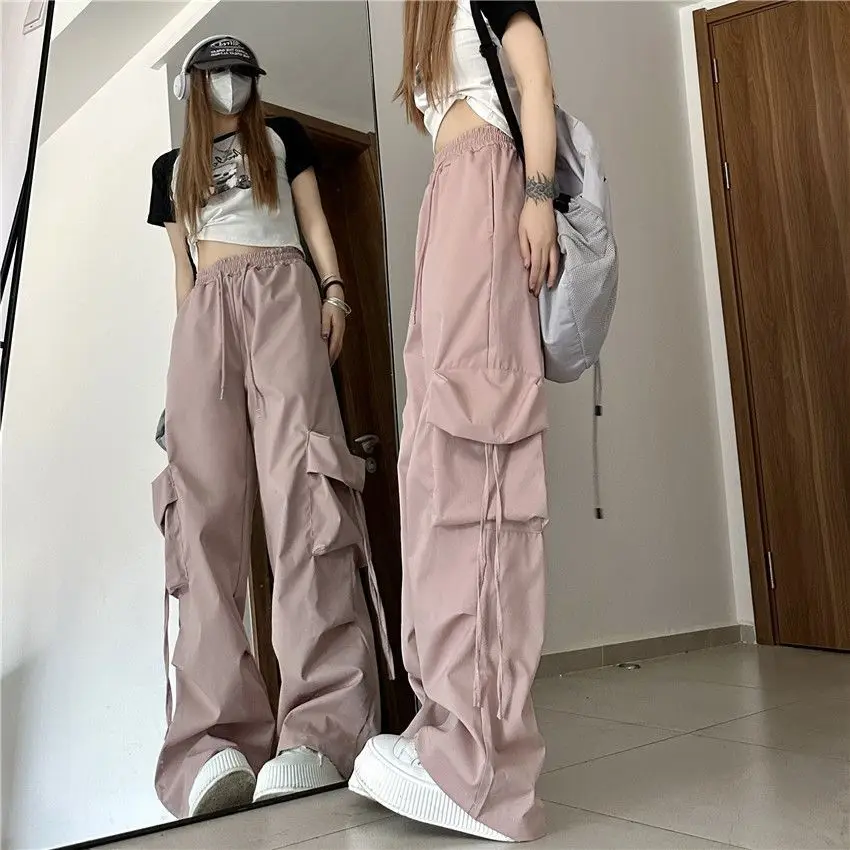 Women's Y2K Clothes Blue High Waist Pocket Cargo Pants Streetwear Baggy Wide Leg Trousers Harajuku Korean Style Summer Clothes