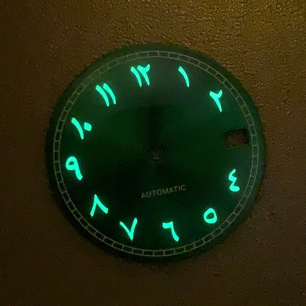 S Watch Dial Accessories Modified 28.5mm Arabic Font Green Luminescent Sunray Face for NH35 NH36 Movement Watch Accessories
