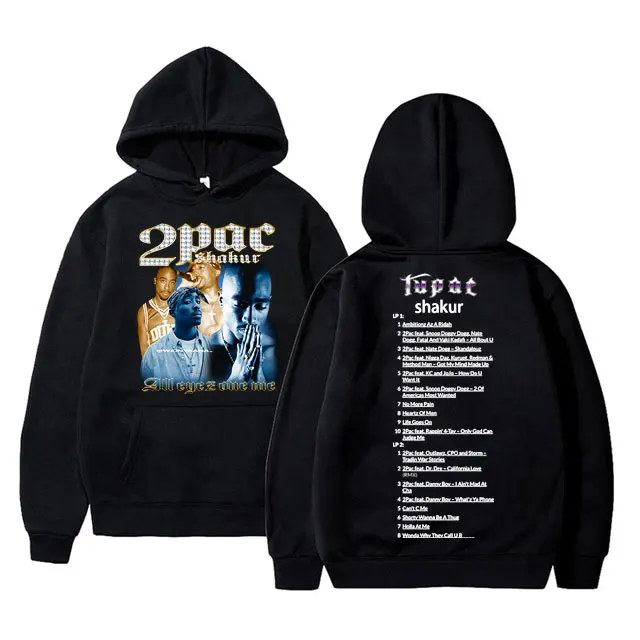 

Hip Hop Rapper Tupac 2pac Double Sided Graphic Hoodie Men Women Vintage Loose Sweatshirt Oversized Hoodies Male Cool Streetwear