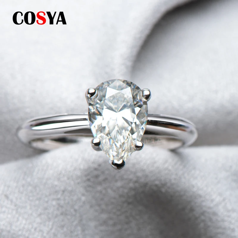 

COSYA 925 Sterling Silver 2 Carat D VVS1 Diamond with GRA Water Drop Moissanite Rings for Women Sparkling Wedding Fine Jewelry