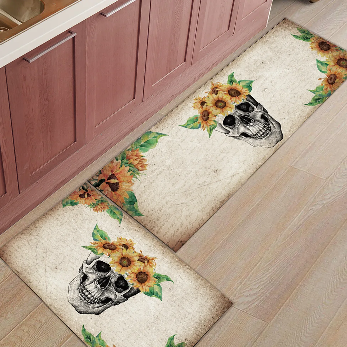 

2 шт./комплект, кухонный коврик с принтом черепа и подсолнуха