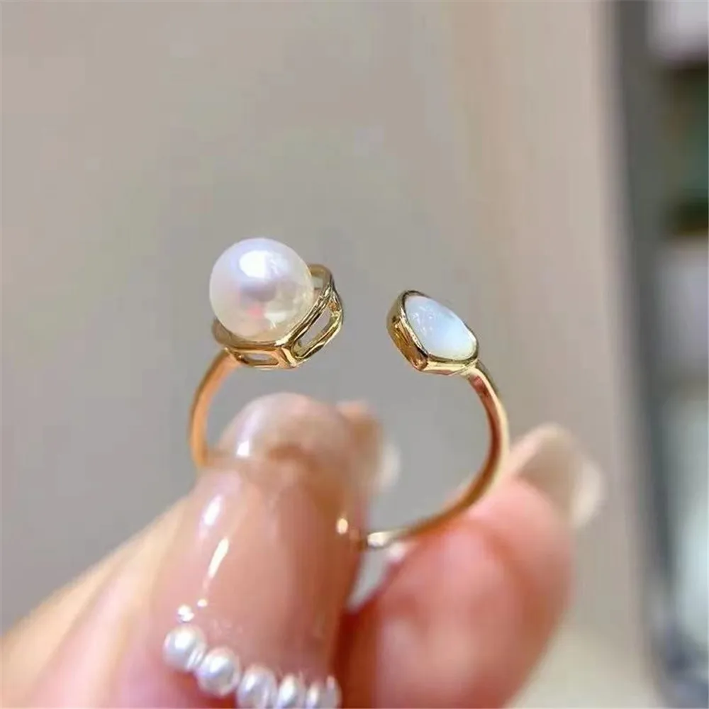

DIY Pearl Ring Settings S925 Sterling Silver Accessories Fashionable Adjustable Holder Is Suitable For Mounting 6-7mm Beads