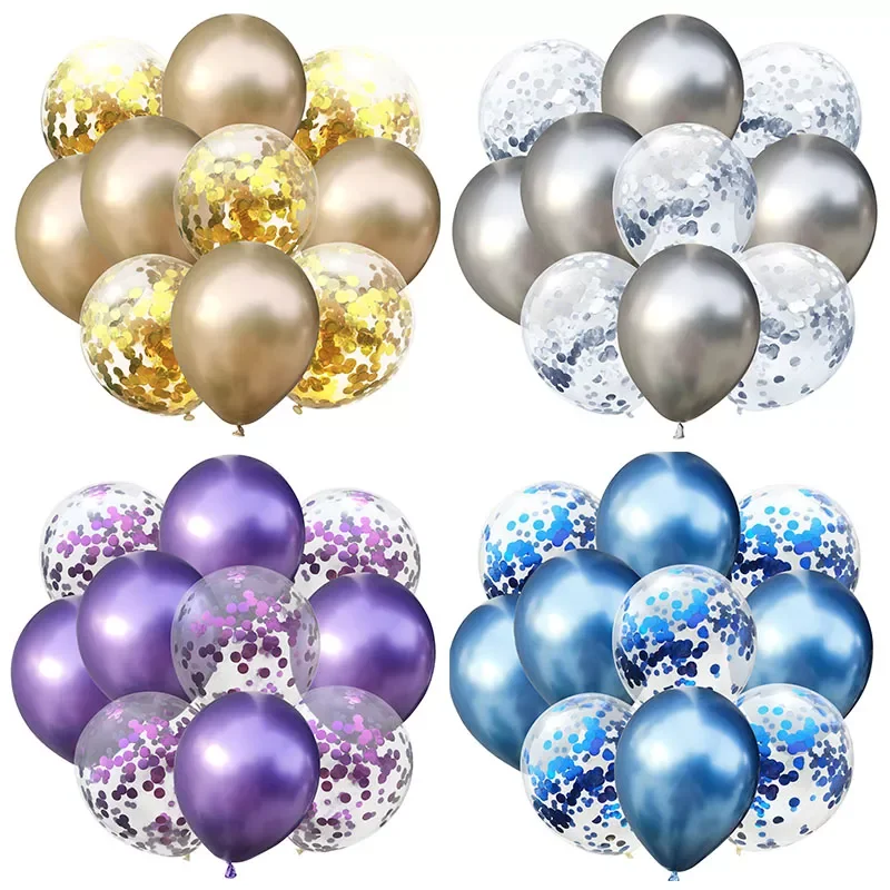

10Pcs Metal Latex Balloons Confetti Balloon Set For Wedding Birthday Party Balloon Decoration Baby Shower Helium Balloons
