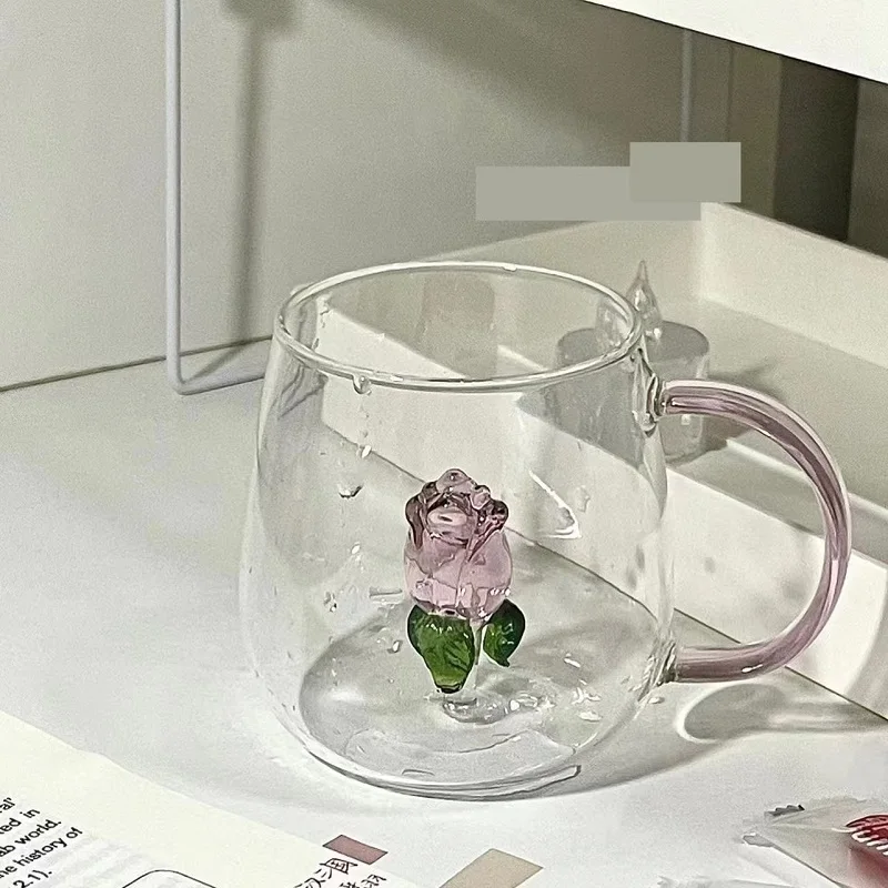 

1 PC New Creative 3D Rose Champagne Flute Custom Wine Glass Goblet Tumbler Mug Cup with Rose Inside Lovely Glassware Gift