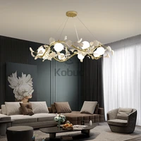 kobuc nordic gold brance chandelier ceramic ginkgo biloba lampshade modern chandelier light for bedroom living room dining room