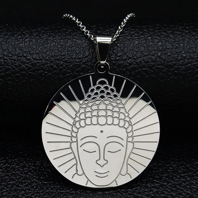 

Fashion Religious Belief Buddha Stainless Steel Statement Necklace Women Silver Color Necklace Jewelry collar mujer N19314S08